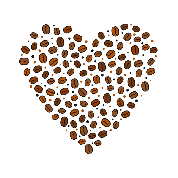 Heart Made Coffee Beans Hand Drawn Grains Vector Illustration Menu — Stock Vector