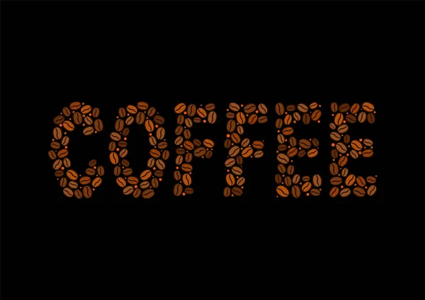Kaffeewort Aus Kaffeebohnen Handgezeichnete Körner Dunkelbraunes Logo Vektorillustration Für Speisekarte — Stockvektor