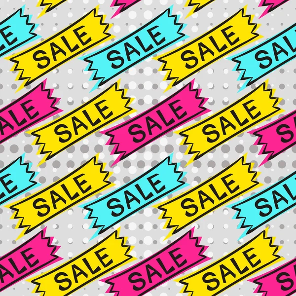 Seamless Pattern Bright Stickers Sale Pop Art Style Cartoon Coupons — Stock Vector