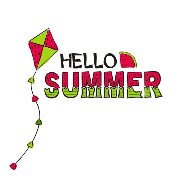 Hallo Sommer Schriftzug Mit Handgezeichneter Wassermelone Und Drachen Leuchtendes Sommerlogo — Stockvektor