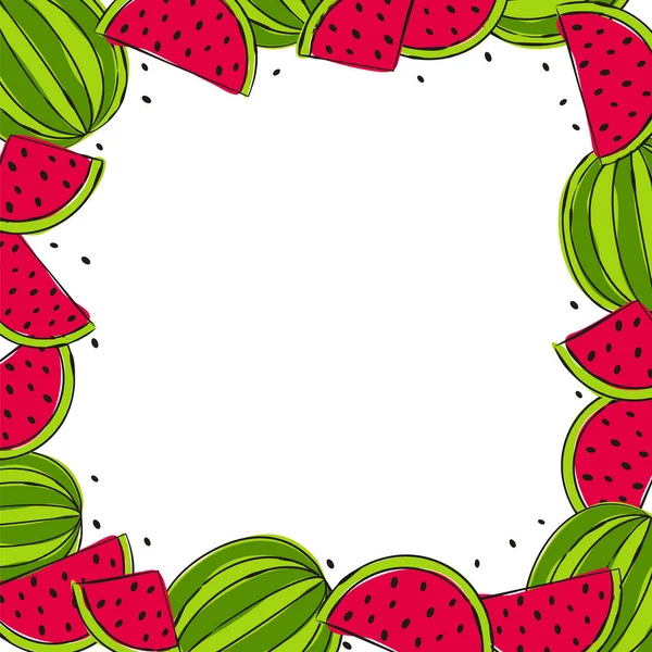Wassermelone Runder Rahmen Für Karte Oder Banner Helle Sommerschablone Mit — Stockvektor