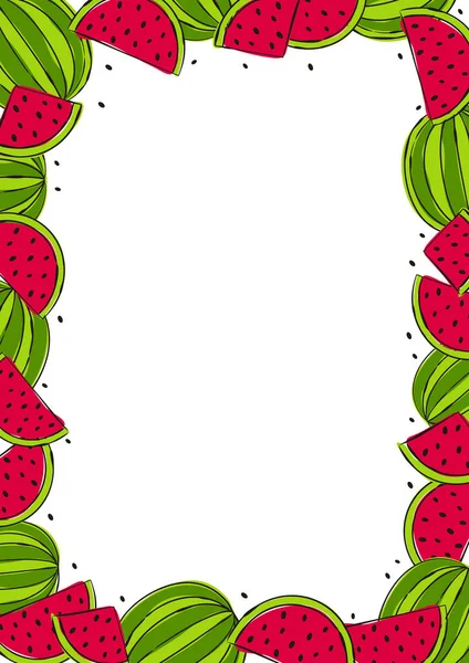 Wassermelonenrahmen Für Karte Oder Banner Helle Sommerschablone Mit Früchten Vektorillustration — Stockvektor
