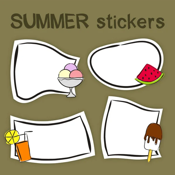 Ensemble Étiquettes Été Dessinées Main Style Dessin Animé Stickers Saisons — Image vectorielle