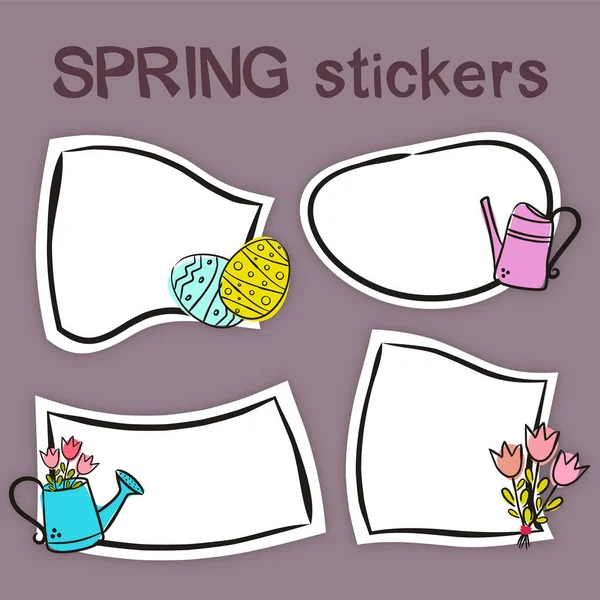 Set Hand Drawn Spring Labels Cartoon Style Bright Seasons Stickers — Stock Vector