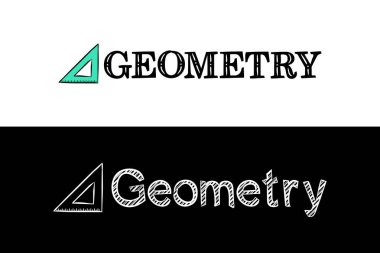 Geometri dersi için logo. Unvanı olan, el çizimi bir cetvel ikonu. Siyah bir karatahtaya tebeşir şeklinde geometri amblemi. Poster, bayrak veya eğitim projesi için vektör illüstrasyonu.
