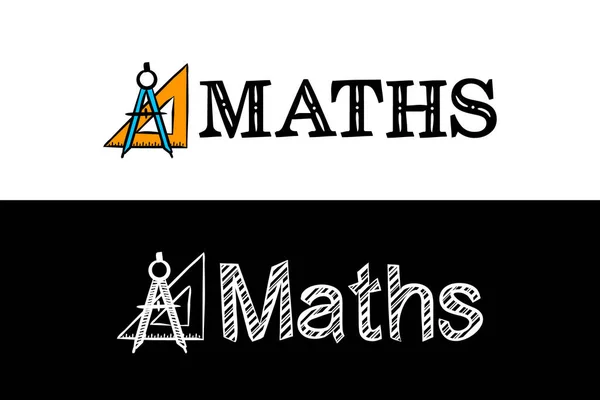 Logotipo Asignatura Matemáticas Icono Dibujado Mano Brújula Regla Con Título — Archivo Imágenes Vectoriales