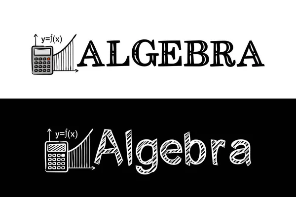 Logotipo Para Tema Escuela Álgebra Icono Dibujado Mano Calculadora Con — Archivo Imágenes Vectoriales