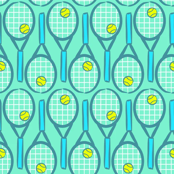 Patrón Tenis Dibujado Mano Sin Costuras Fondo Blue Sport Dibujado — Vector de stock