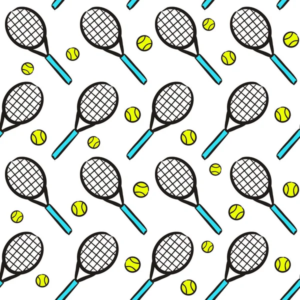 Бесшовный Ручной Рисунок Тенниса Ручной Рисунок Blue Sport Фон Теннисной — стоковый вектор