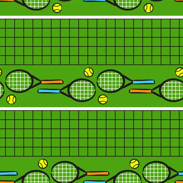 Sømløst Håndtegnet Tennismønster Håndtegnet Sportsbakgrunn Med Tennisracket Ball Vektorillustrasjon Utforming – stockvektor