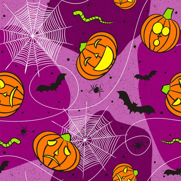 Patrón Vectores Halloween Sin Costuras Calabazas Anaranjadas Vibrantes Dibujadas Mano — Vector de stock