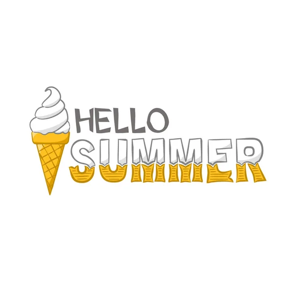 Hola Emblema Verano Con Helado Dibujado Mano Logotipo Verano Para — Vector de stock