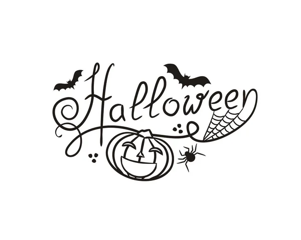 Logotipo Halloween Dibujado Mano Con Murciélagos Calabaza Estilo Garabato Letras — Archivo Imágenes Vectoriales