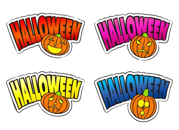Helder Halloween Logo Met Gesneden Pompoen Pop Art Stijl Emblemen — Stockvector