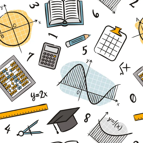 Naadloos Doodle Patroon Met School Algebra Elementen Patroon Met Wiskundige — Stockvector
