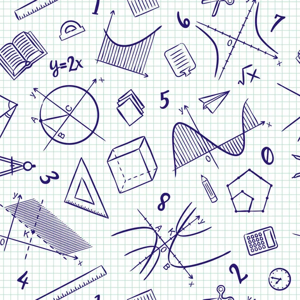 Zökkenőmentes Firka Minta Iskolai Algebra Elemekkel Minta Matematikai Tárgyakkal Grafikonok — Stock Vector