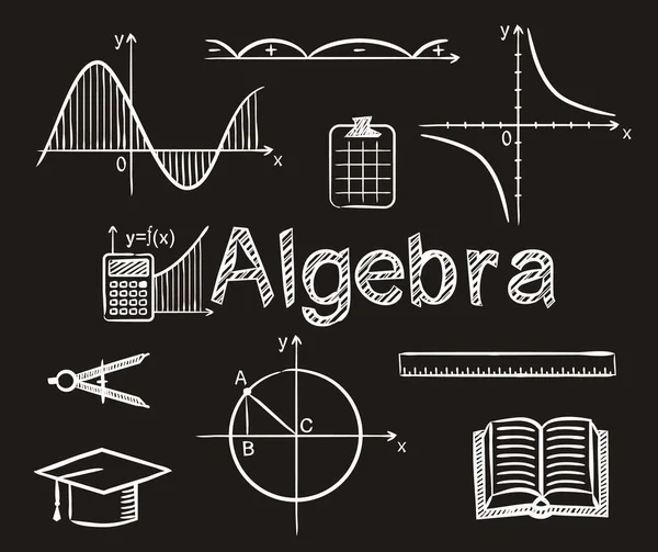 Set Krijt Met Hand Getekende Iconen Het Thema Wiskunde Algebra — Stockvector