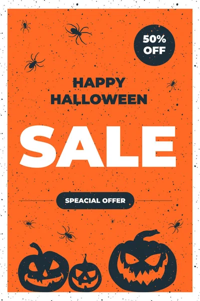 Ilustración Folleto Vectorial Halloween Sale Con Calabazas Espeluznantes Sobre Fondo — Vector de stock