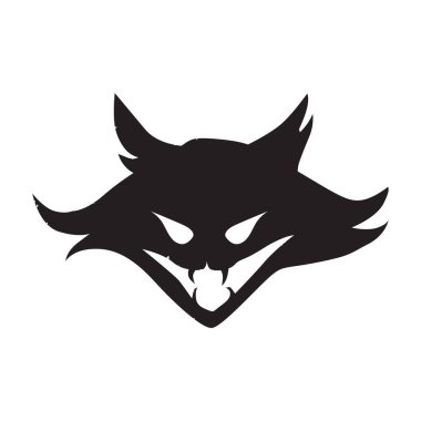 Beyaz arka planda izole edilmiş gülümseyen kedi ya da şeytan ile Cadılar Bayramı siyah vektör illüstrasyonu. 