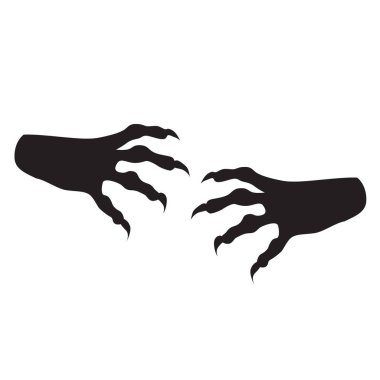 Beyaz arka planda uzun tırnakları olan cadı ya da zombi elli Cadılar Bayramı siyah vektör çizimi. 