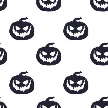 Cadılar bayramı için kusursuz korku şablonları. Ürkütücü gülümseyen balkabağı. Beyaz arkaplanda siyah siluet.