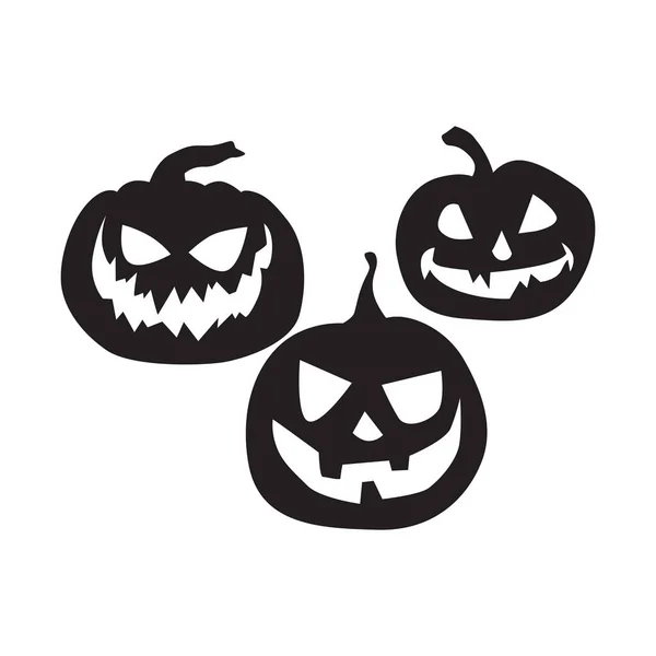 Halloween Fekete Vektor Illusztráció Készlet Sütőtök Elszigetelt Fehér Alapon Vektorsziluettek — Stock Vector