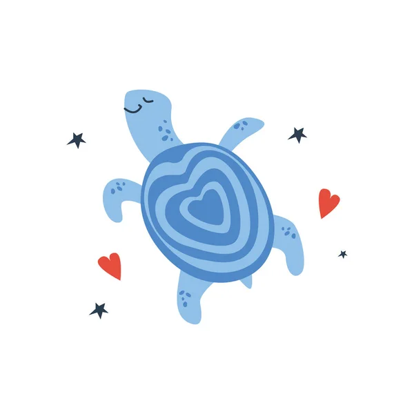 Vecteur Illustration Mignonne Dessinée Main Tortue Avec Coquille Forme Coeur — Image vectorielle