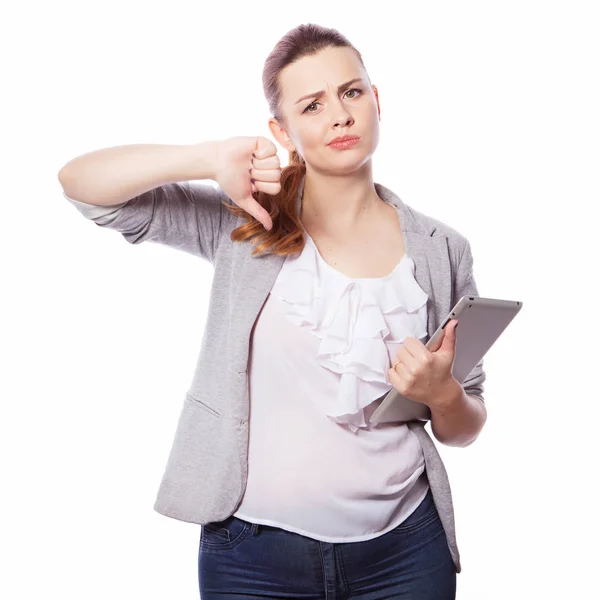 Brunette Size Vrouw Smart Casual Outfit Jacker Blouse Een Afgelegen — Stockfoto