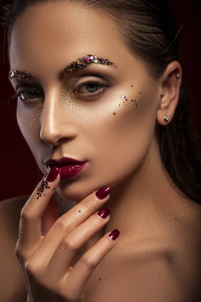 Close Gorgeous Sexy Bit Brutal Woman Creative Fashion Make Glitters — Stock Photo, Image