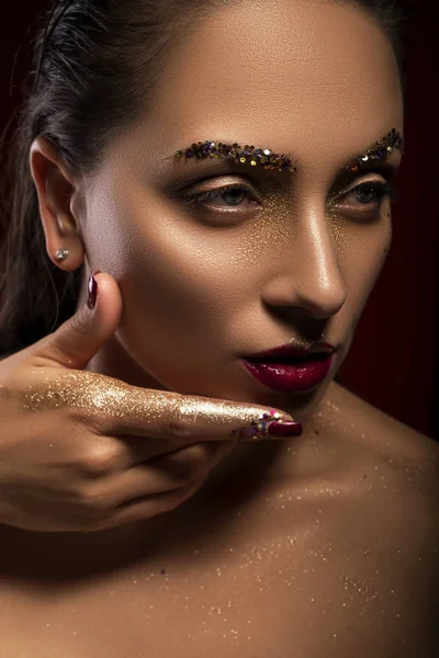 Close Gorgeous Sexy Bit Brutal Woman Creative Fashion Make Glitters — Stock Photo, Image