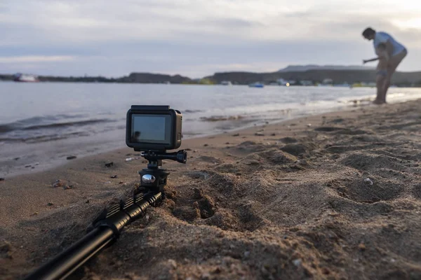 Action kamera inspelning video av wawes på en tropisk kust. S — Stockfoto