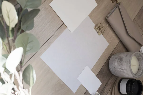 Obiekt pozoruje obraz. Biały pusty papier w eleganckim nowoczesnym inetior. — Zdjęcie stockowe
