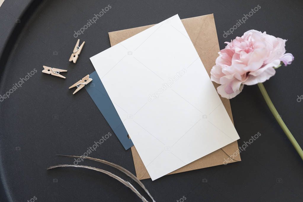 Object mock up image. White blank paper in fancy modern inetior.