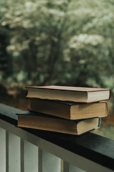 Três Livros Antigos Jazem Parque Outono — Fotografia de Stock