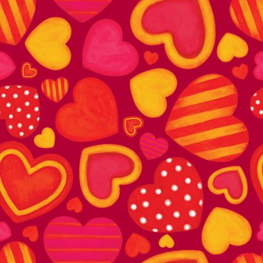 Colorful watercolor hearts. Valentine's day background. Seamless pattern