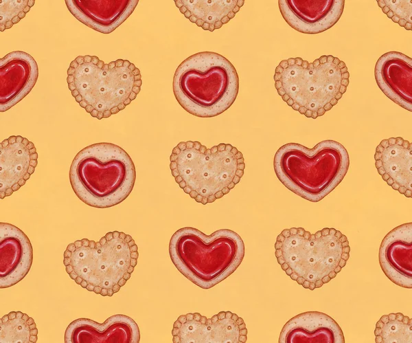 Biscoitos Forma Coração Aquarela Passado Dia Dos Namorados Padrão Sem — Fotografia de Stock