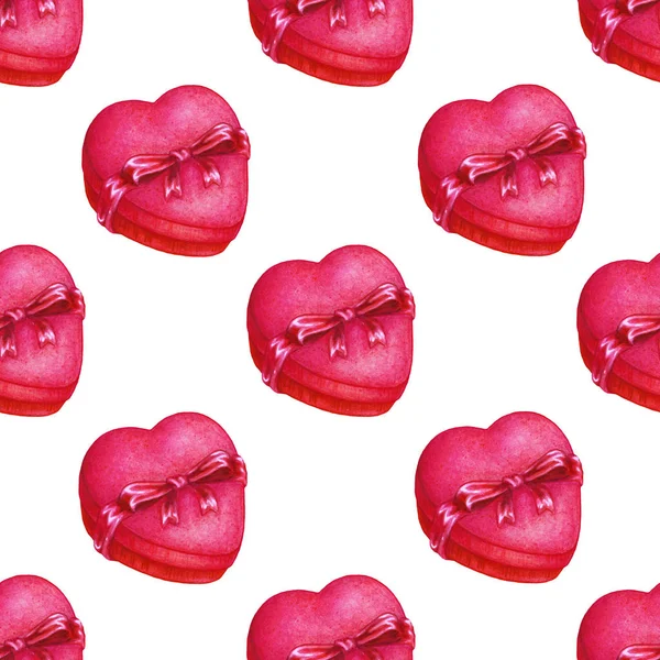 Watercolor Heart Shaped Boxes Valentine Day Background Seamless Pattern — Stock Photo, Image