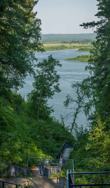 Rusko Oblast Tomsk Modrý Útes Sestup Řece Tom — Stock fotografie