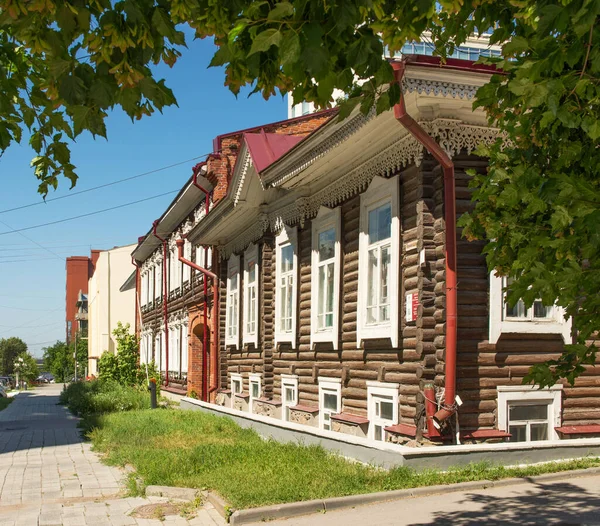 Rusya Novosibirsk Kommunisticheskaya Caddesi Ndeki Eski Evler — Stok fotoğraf