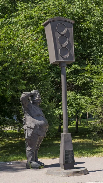 2018 Russland Nowosibirsk Sibrevkoma Straße Denkmal Für Die Erste Ampel — Stockfoto