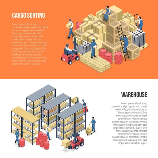 Bannières isométriques d'entrepôt — Image vectorielle