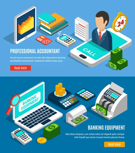 Banking horizontale isometrische Banners — Stockvector