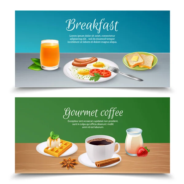 Kahvaltı gerçekçi afiş ayarla — Stok Vektör