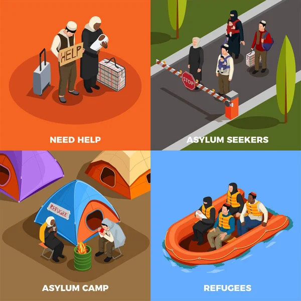 Concepto de diseño de refugiados isométricos — Archivo Imágenes Vectoriales