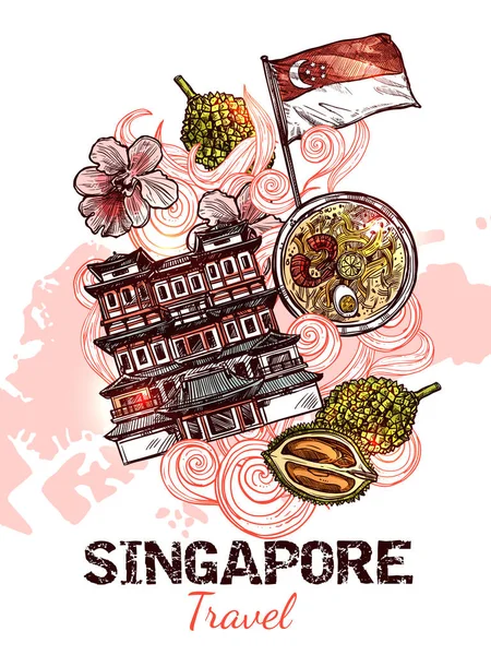 Singapore Hand ritad skiss affisch — Stock vektor