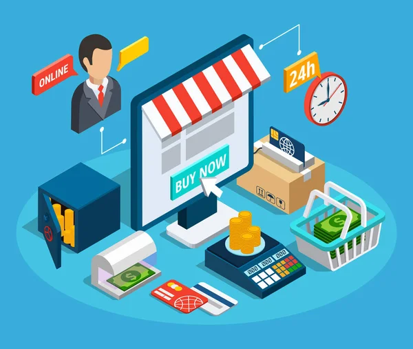 Banking Online Shop isometrische samenstelling — Stockvector