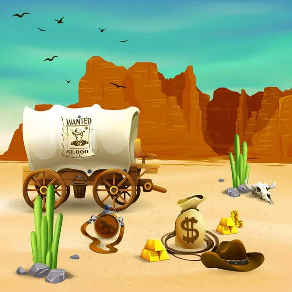 Cowboy tillbehör vilda västern Illustration — Stock vektor