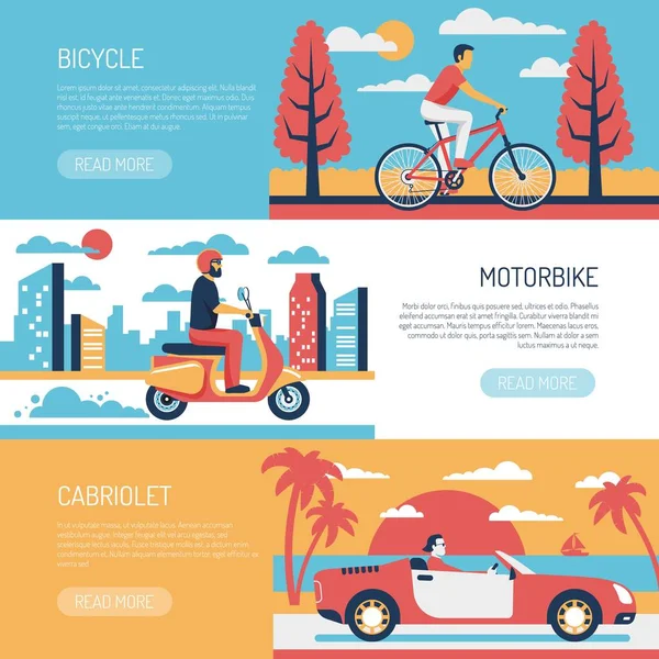 Banners planos de transporte de personas — Vector de stock