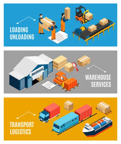 Ensemble de bannières isométriques logistiques — Image vectorielle