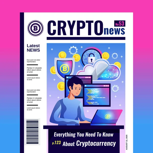Crypto-monnaie Blockchain Magazine Cover — Image vectorielle